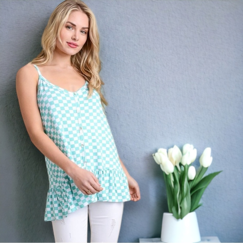 Mint Checkered Tank Top - Picture 2 of 7
